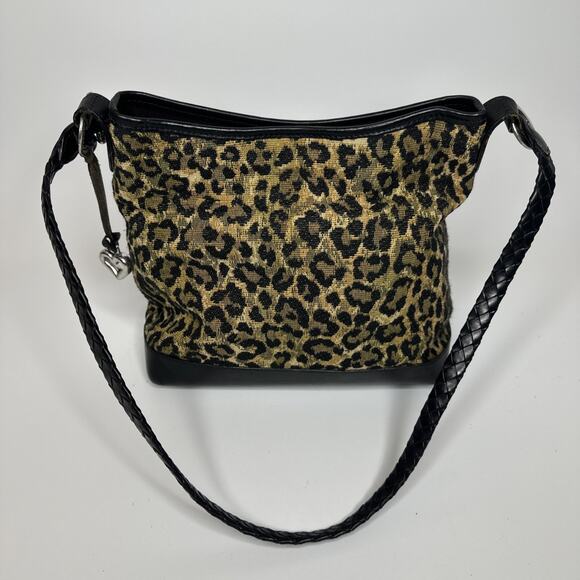 Brighton Leopard Print Leather Hobo Shoulder Bag Silver Hardware Braided Y2K - Picture 2 of 16